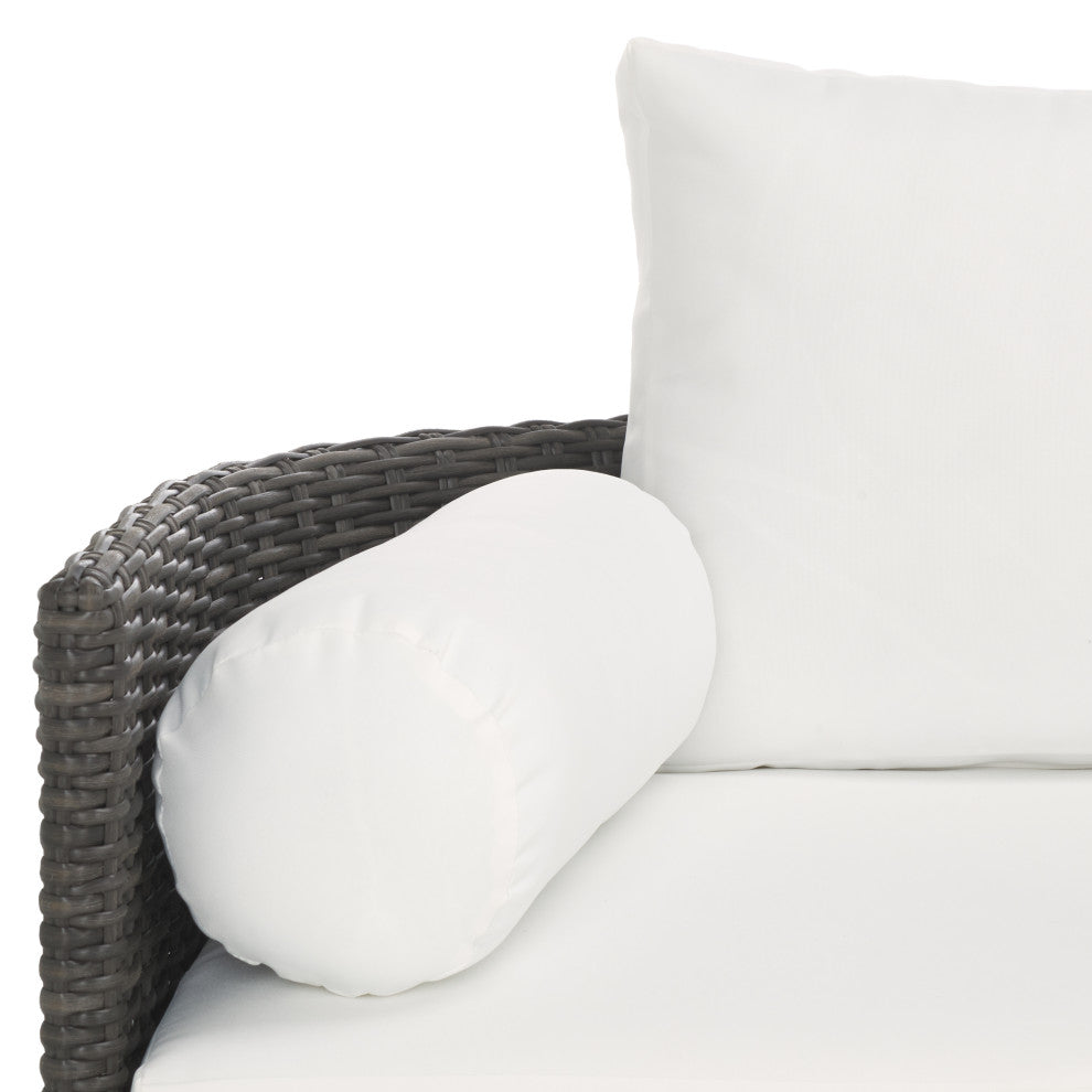 Safavieh Couture Indoor-Outdoor Anguilla Wicker Chaise Sofa, Dark Grey/White