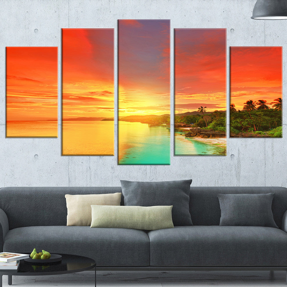 "Beautiful Coastline in Philippines" Seascape Art Canvas, 5 Panels, 60"x32"