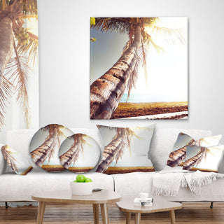 Huge Bent Coconut Tree To Beach Landscape Wall Throw Pillow, 18"x18"
