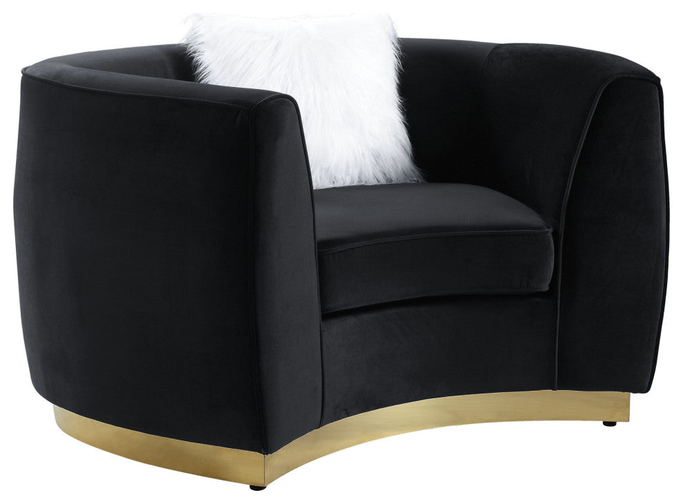 Velvet Chair With Pillow, Black and Gold