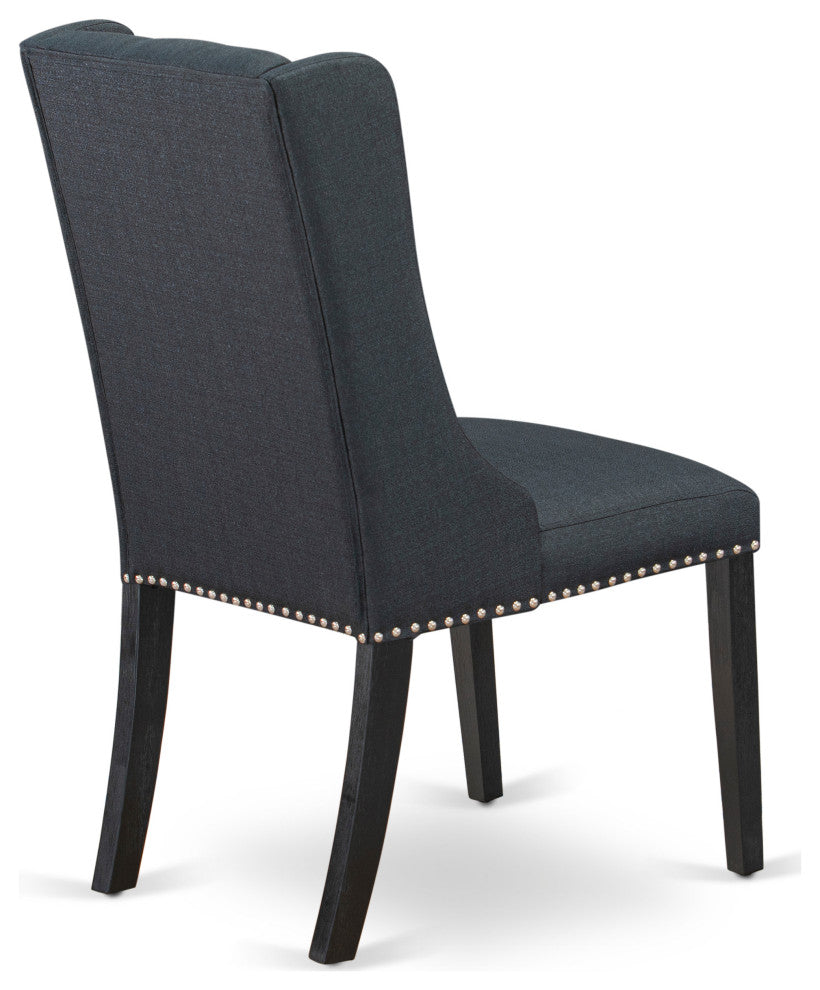 Dining Black Parson Chairs, Wire Brushed Black Rubber Wood Legs,Set of 2