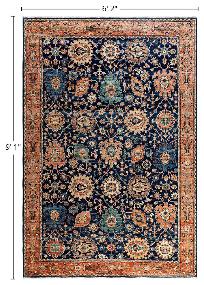 Serapi One-of-a-Kind Hand-Knotted Area Rug Blue, 6' 2" x 9' 1"
