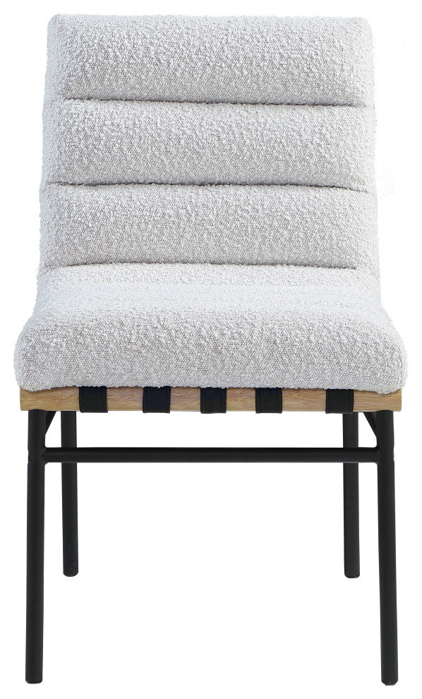 Burke Upholstered Dining Chair (Set of 2), Cream, Boucle Fabric, White Oak Veneer Metal Dowel