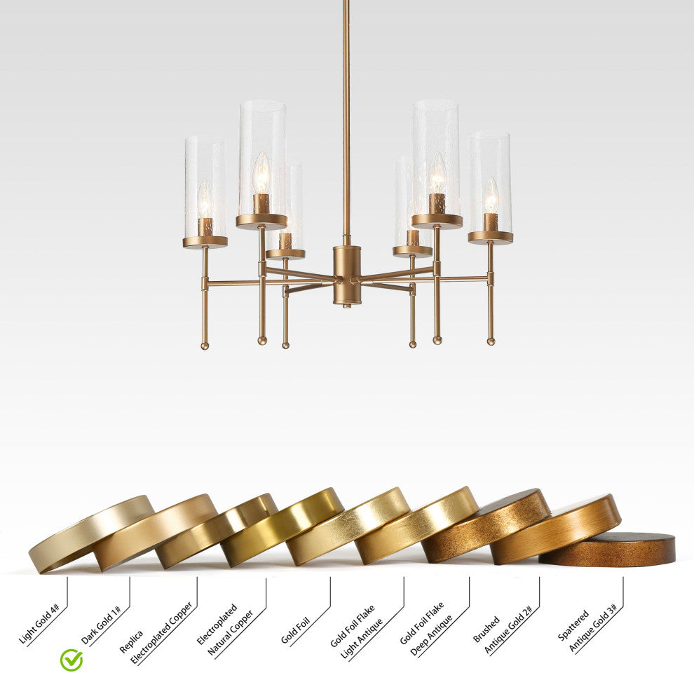 LNC 6-Light Modern Candle-Style Glass-Cylinder Chandelier, Brass