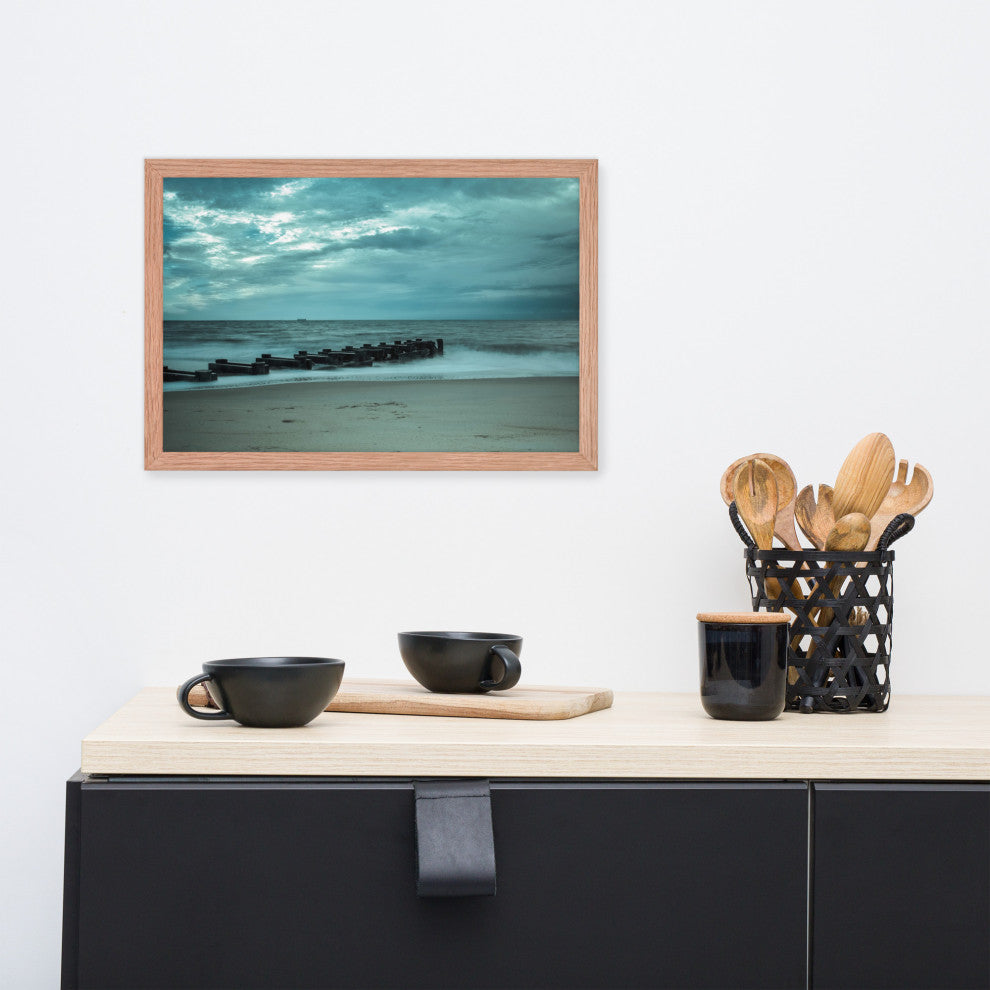 Blue Morning at Rehoboth Coastal Landscape Framed Photo Paper Wall Art Prints, Red Oak, 12" X 18"