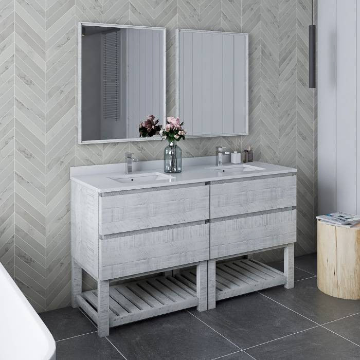 Fresca Formosa Modern 60" Rustic White Open Bottom Double Sink Vanity