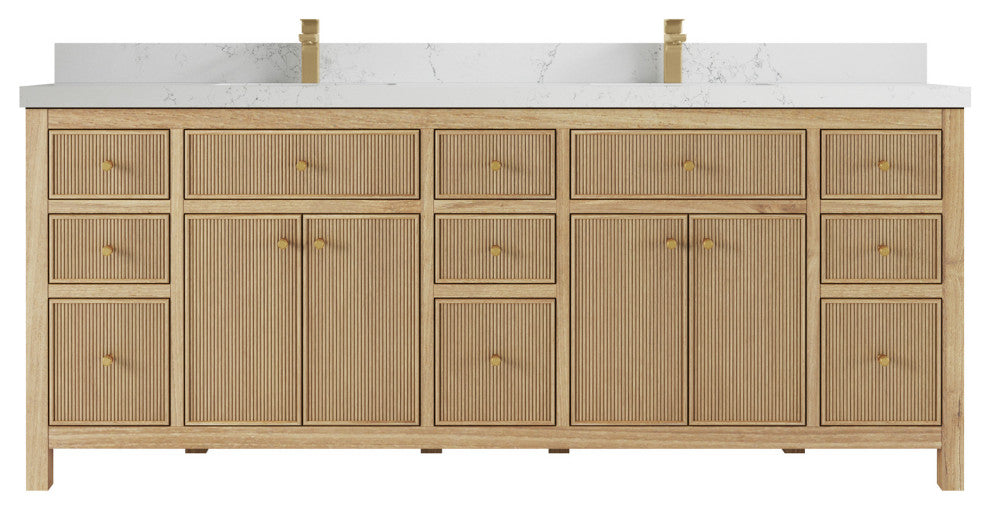 Sonoma 84 Double Sink Bath Vanity in Light Natural Teak with 2" Empira Quartz