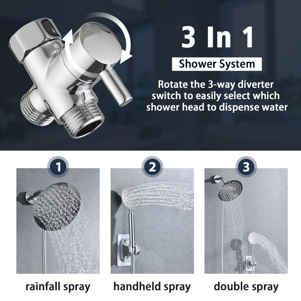 Full Metal Round Hand Shower, High Pressure 8'' Stainless Steel Rain Shower Set, Chrome