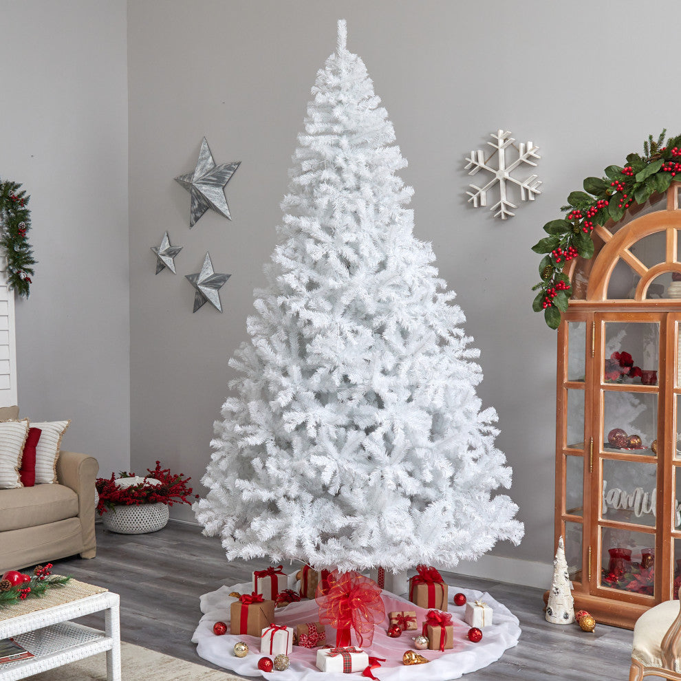 10' White Artificial Christmas Tree With 2200 Bendable Branches & 800 LED Lights
