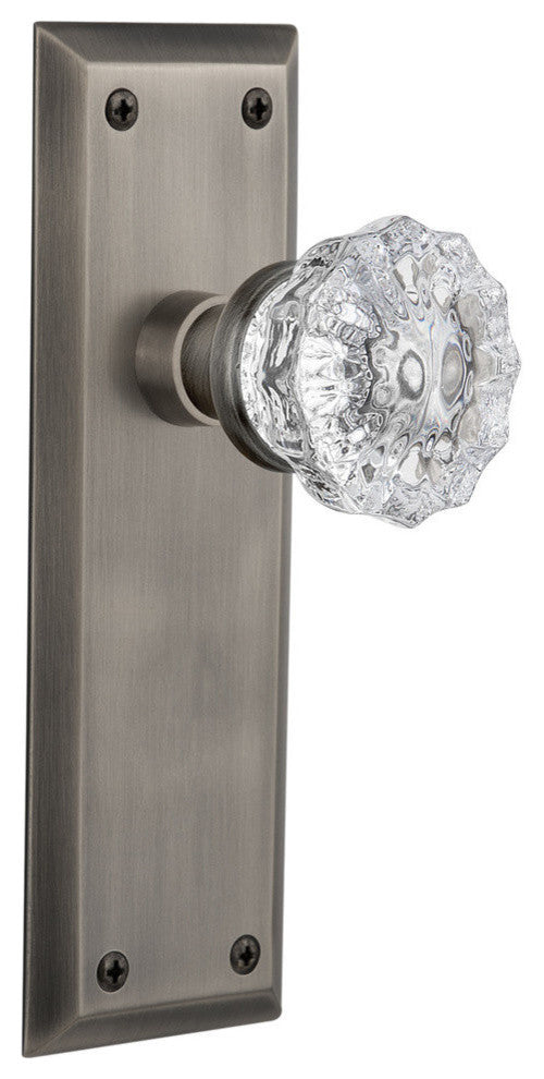 Single New York Plate With Crystal Knob, Antique Pewter
