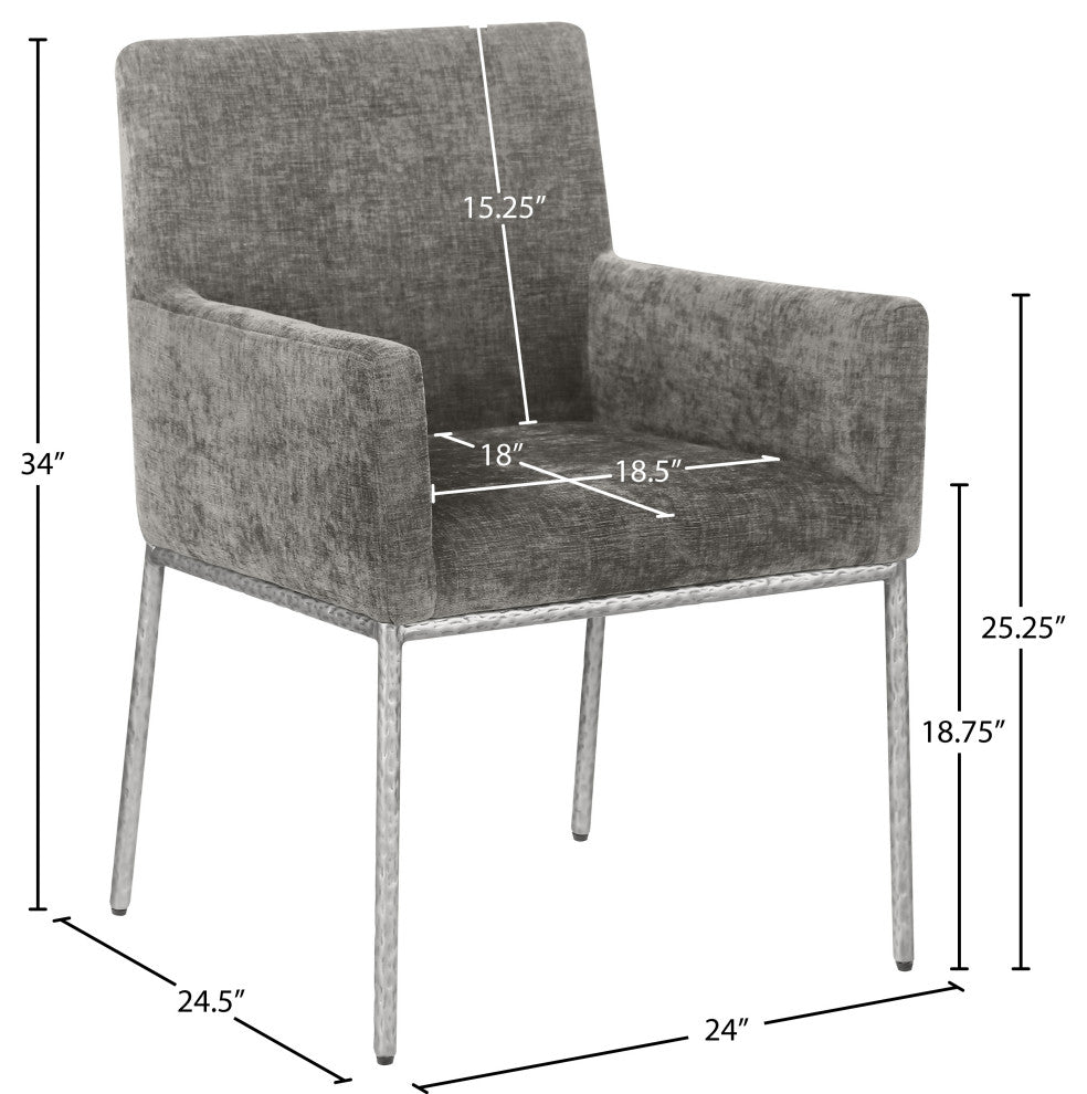 Reeves Upholstered Dining Chair, Grey, Chenille , AC,  Brushed Silver, Set of 2