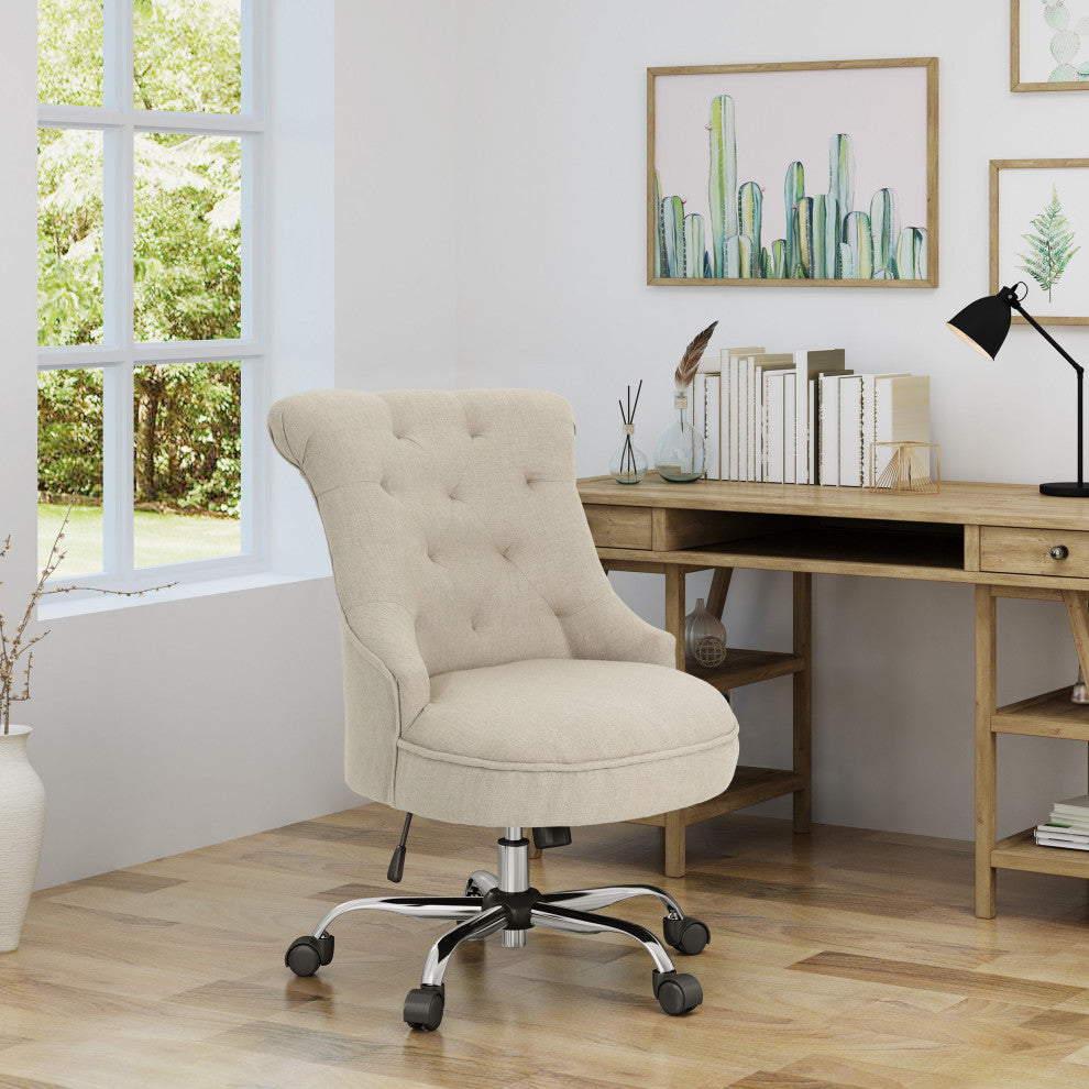 GDF Studio Tyesha Contemporary Fabric Swivel Office Chair, Wheat/Chrome