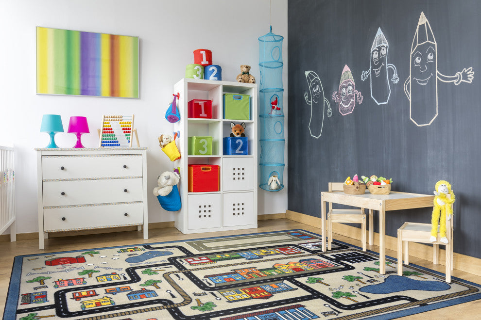 Kid Essentials Rug, Tiny Town, Pewter, 7'8"x10'9"