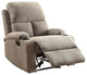 Velvet Upholstered Motion Recliner, Gray Finish