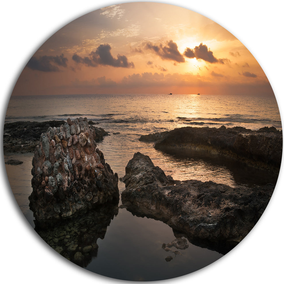Dark Africa Beach With Ancient Ruins, Beach Disc Metal Wall Art, 11"