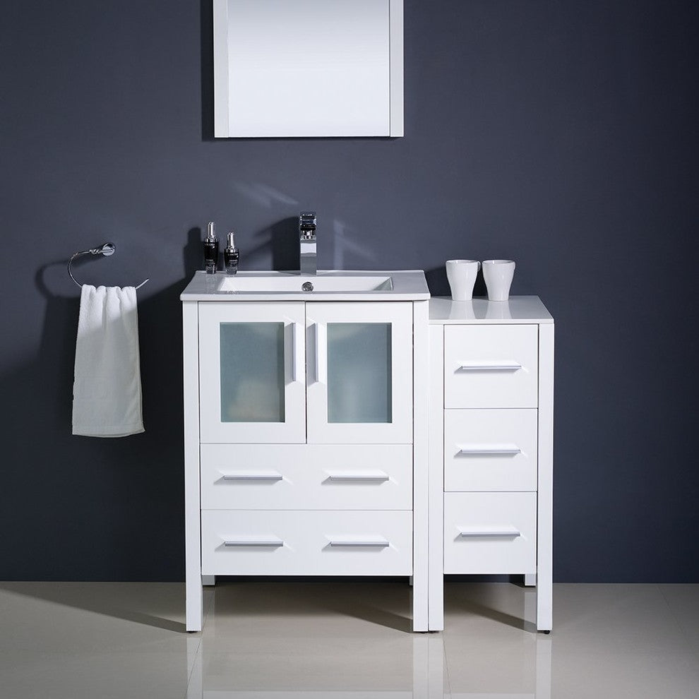 Torino 36" White Modern Bathroom Vanity With Side Cabinet, FFT3811CH