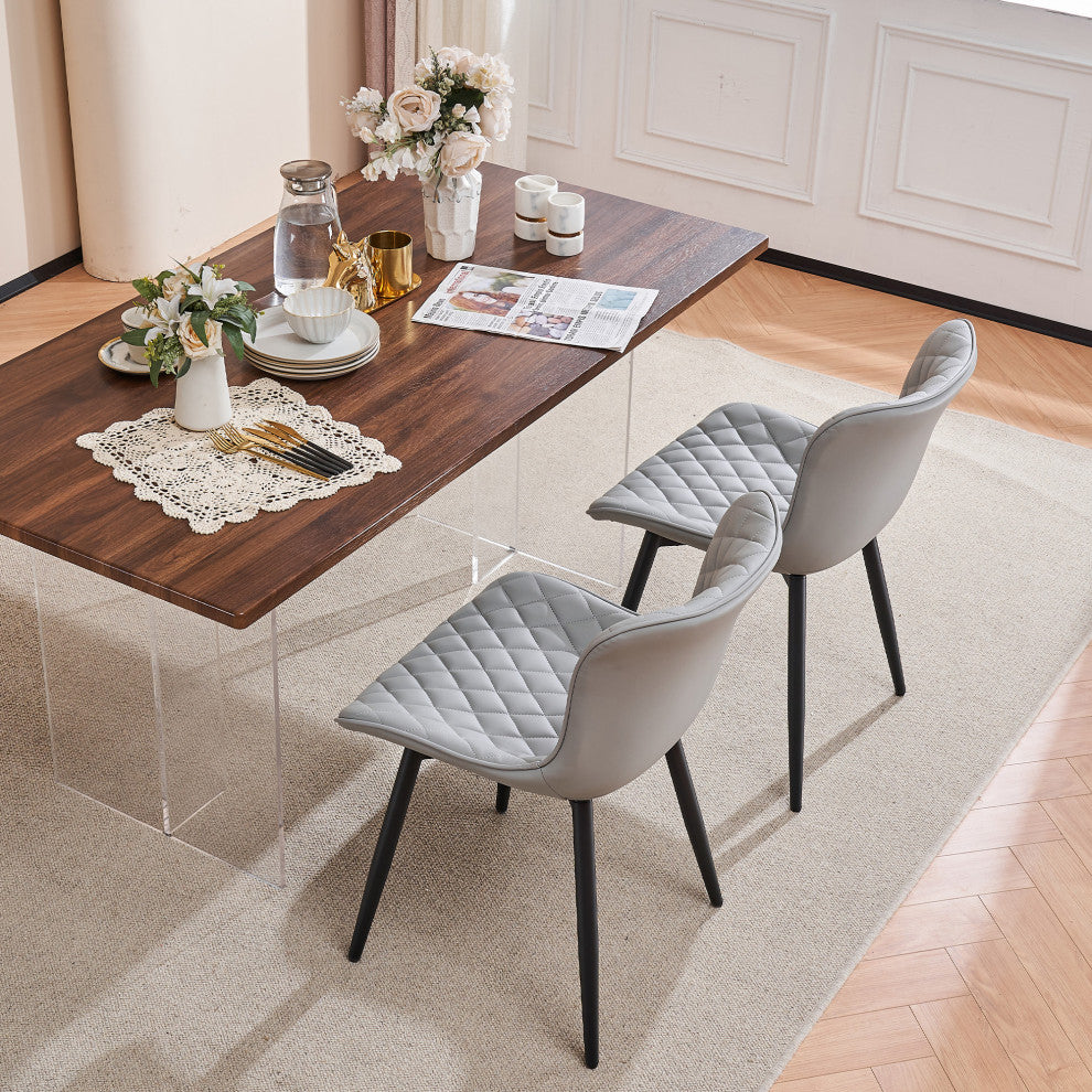 Younike Faux Leather Dining Chair, Diamond Pattern Set of 2, Gray