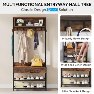 Tribesigns Entryway Hall Tree with Drawer, Vintage Industrial Coat Rack