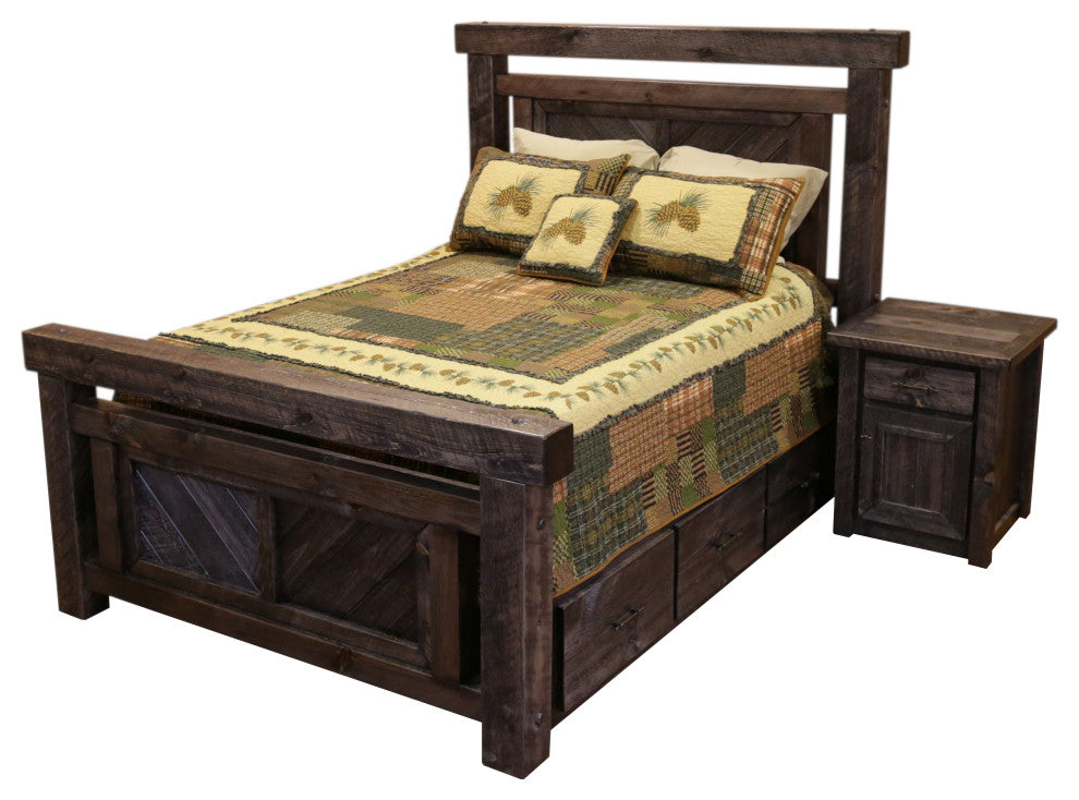 Barnwood Style Timber Peg Platform Bedroom Set, Dusk, King