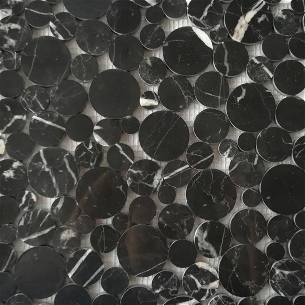 Nero Marquina Marble Bubble Round Mosaic Tile Polished, 1 sheet