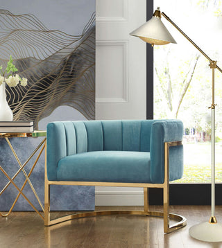 TOV Furniture Magnolia Sea Blue Chair with Gold Base