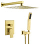 Wellfor Shower Faucet with Rain Shower Head, Handheld Shower and Valve, Brushed Gold, 12" Shower Head