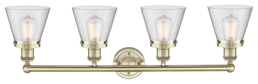 Edison Cone 4-Light 34" Bath Vanity Light, Antique Brass Finish, Seedy Shade