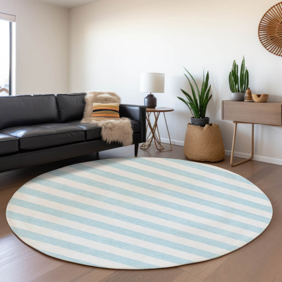 Premium Machine Washable Mayfield AMF528 Sky 8'' x 8'' Round Rug