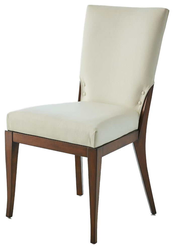 Luxe Elegant Classic White Leather Side Chair  Dining Curved Simple Walnut Wood