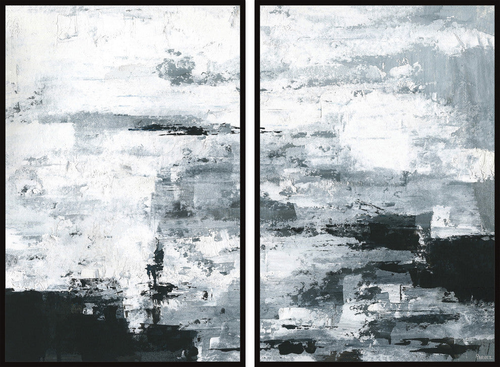 Black and White Smudges Diptych, 32"x24"