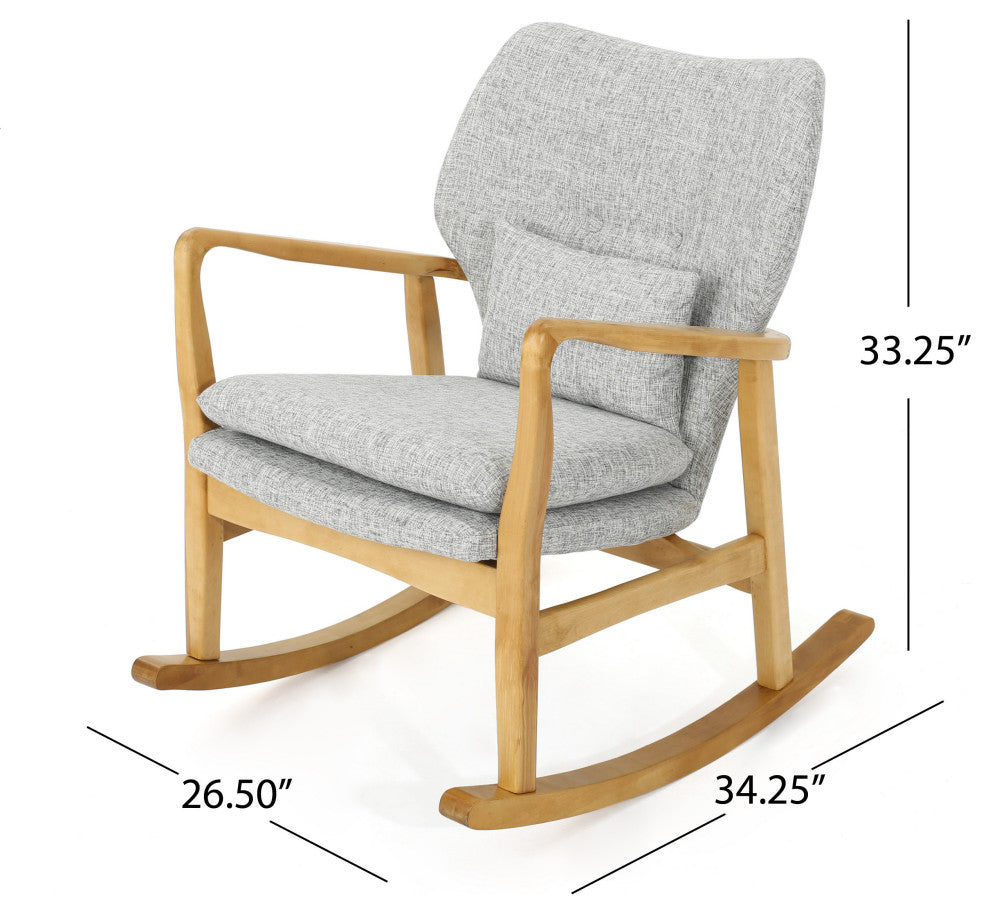 GDF Studio Balen Mid Century Modern Fabric Rocking Chair, Light Gray Tweed