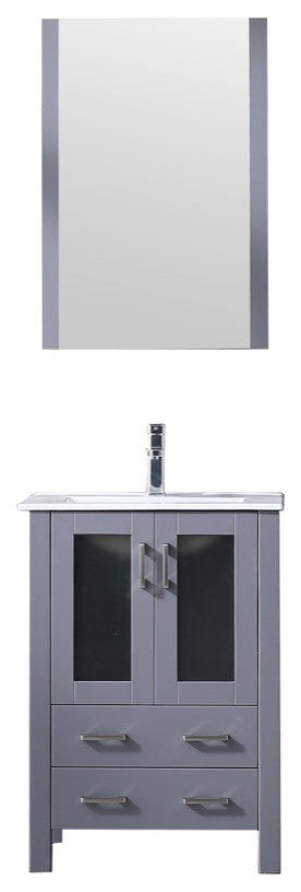 Volez 24" Dark Gray Single Vanity Integrated Top Sink, 22" Wall Mirror