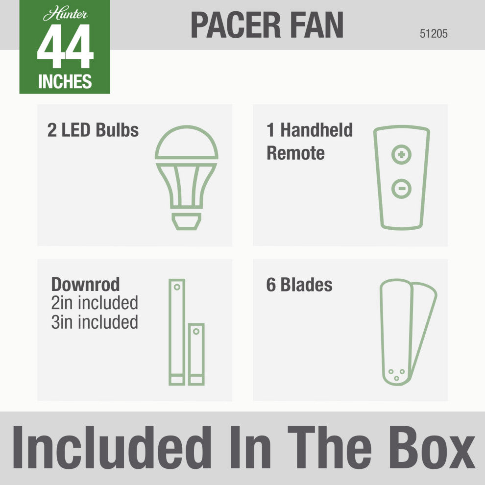 Hunter 44" Pacer Fresh White Ceiling Fan With LED Light and Remote