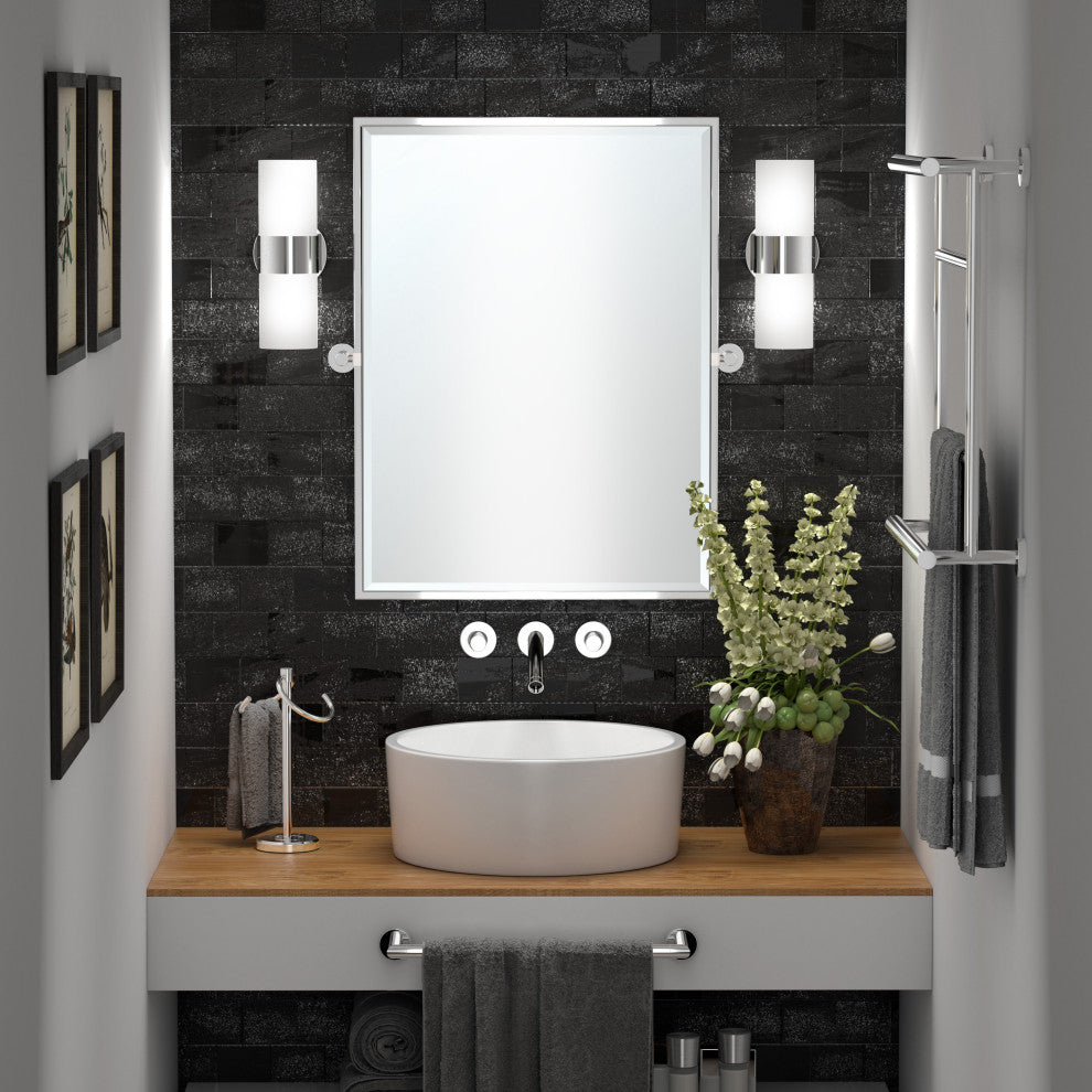 Glam Framed Rectangle Mirror, Satin Nickel, 32.5"