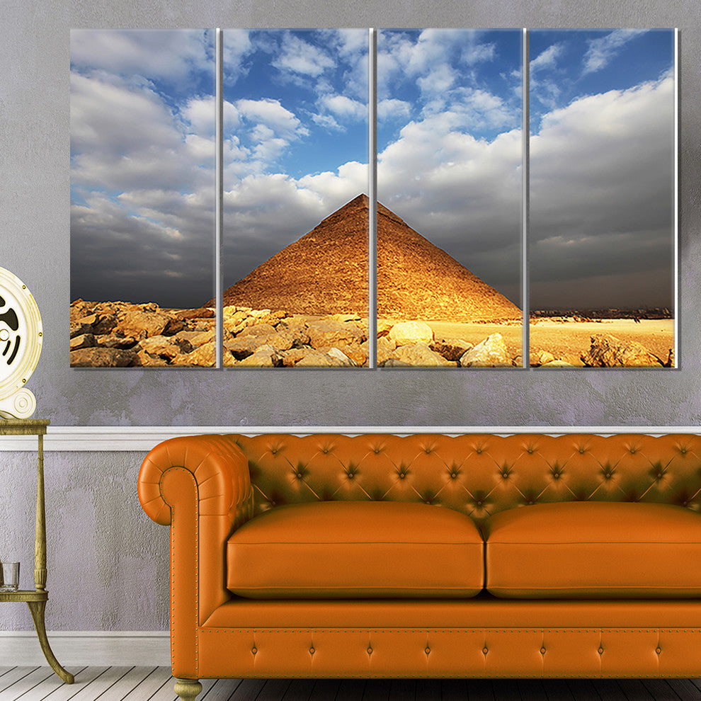 Egyptian Pyramid under Bright Sky, Landscape Canvas Art, 48"x28", 4 Panels