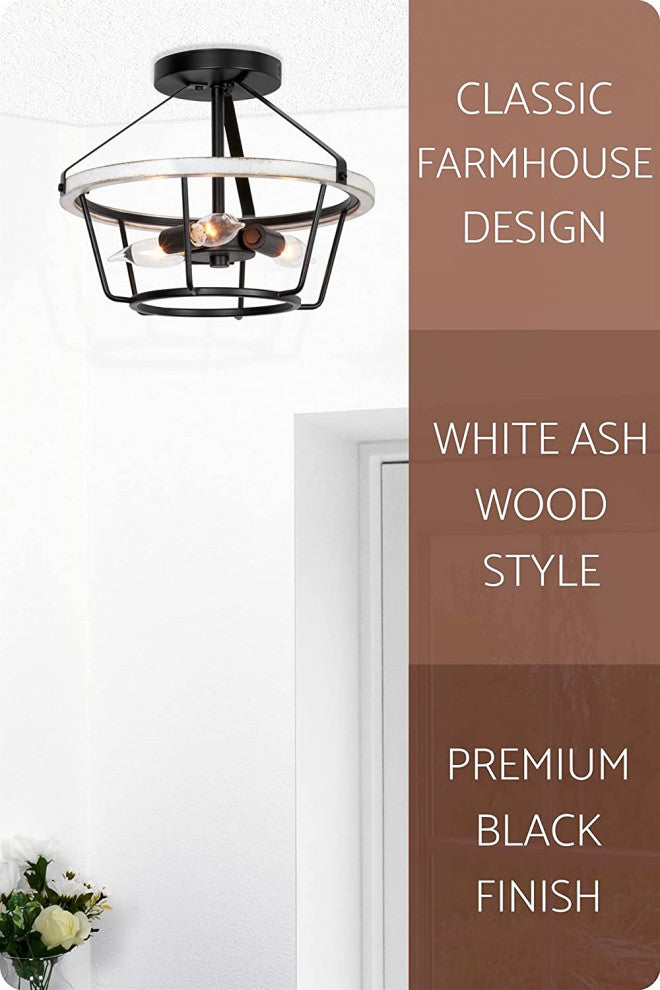 3 Light Rust Semi Flush Mount Ceiling Light Farmhouse White Ceiling Lamp