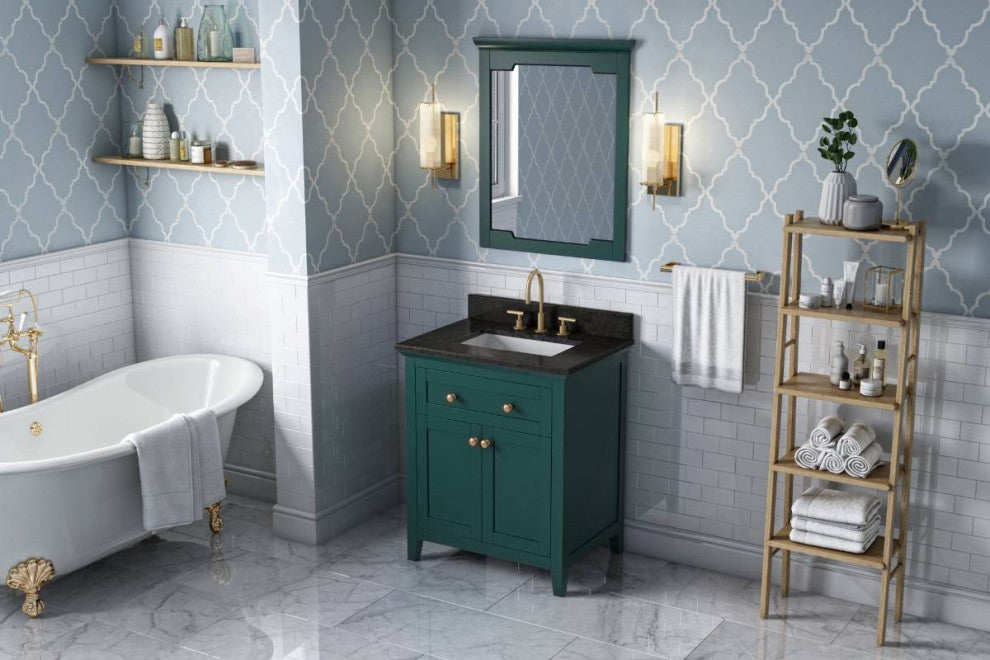 Chatham Traditional 30" Forest Green Single Sink Vanity, Black Granite Vanity To