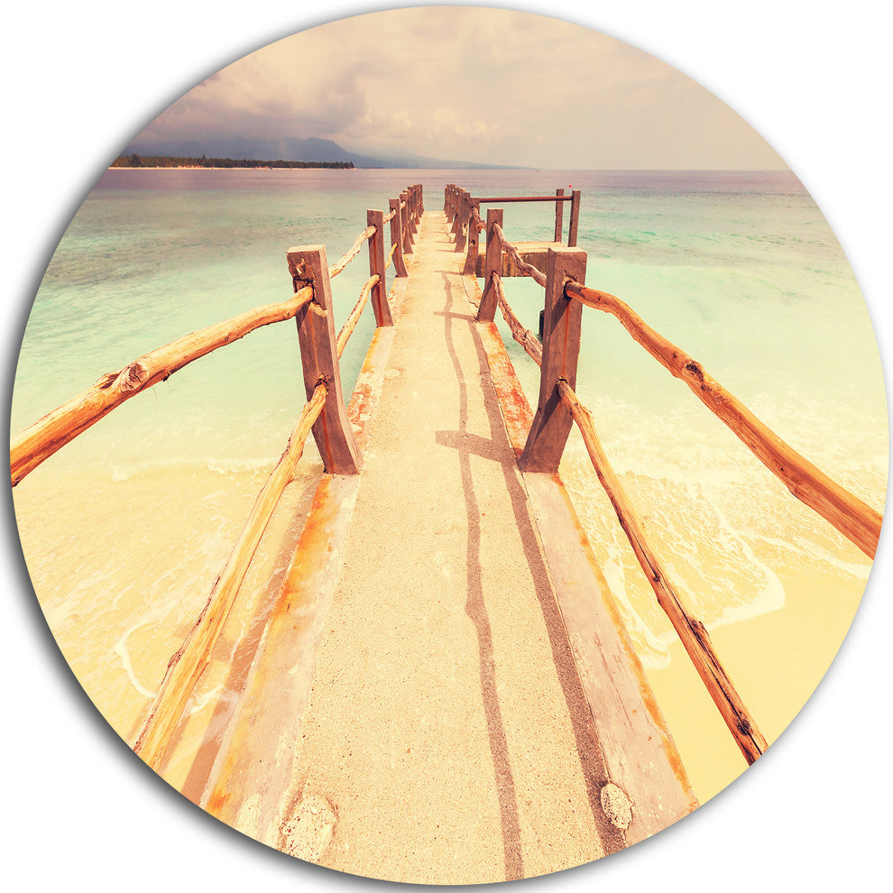 Wooden Pier At Gili Island, Sea Bridge Round Wall Art, 23"