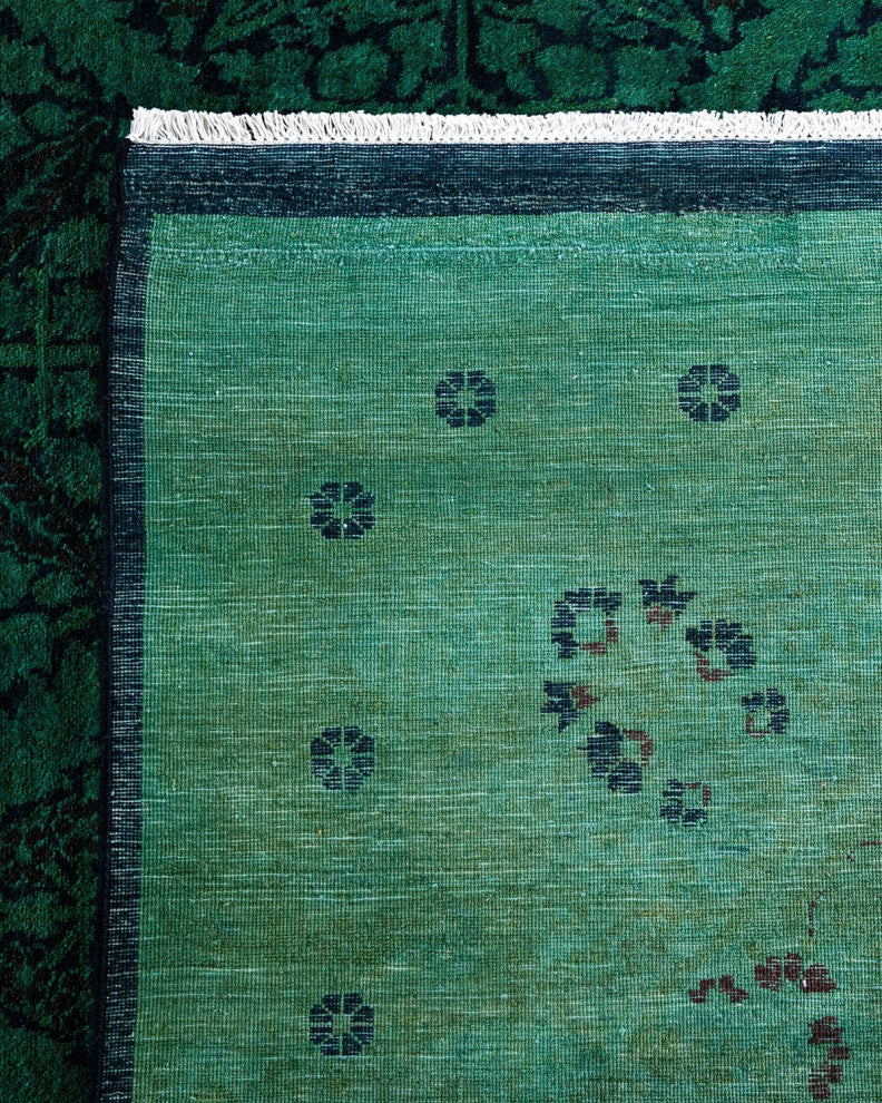 Overdyed, One-of-a-Kind Hand-Knotted Area Rug Green, 12'3"x18'0"