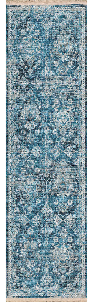 Indoor/Outdoor Marbella MB4 Navy Machine Washable 2'3" x 10' Runner Rug