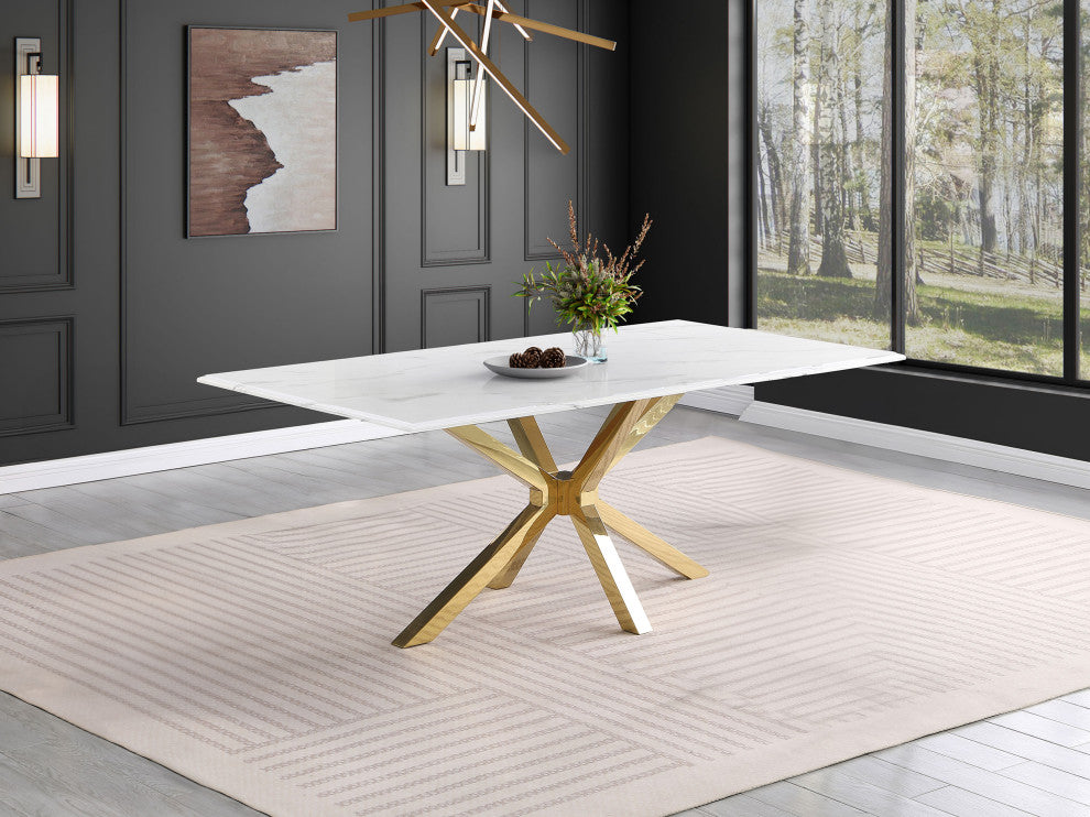 Venera Rectangular 79" Faux Marble Dining Table White