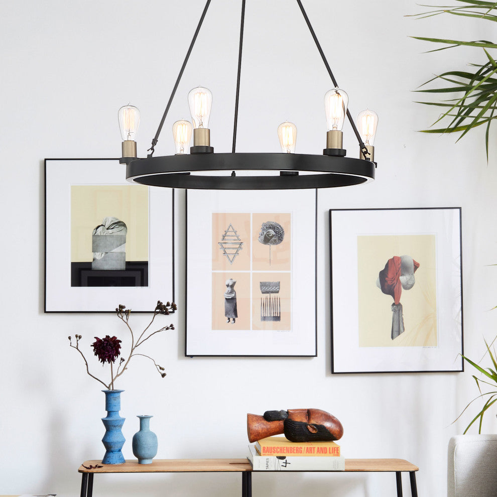 Farmhouse Vintage 6-Light Chandelier, Classic Black