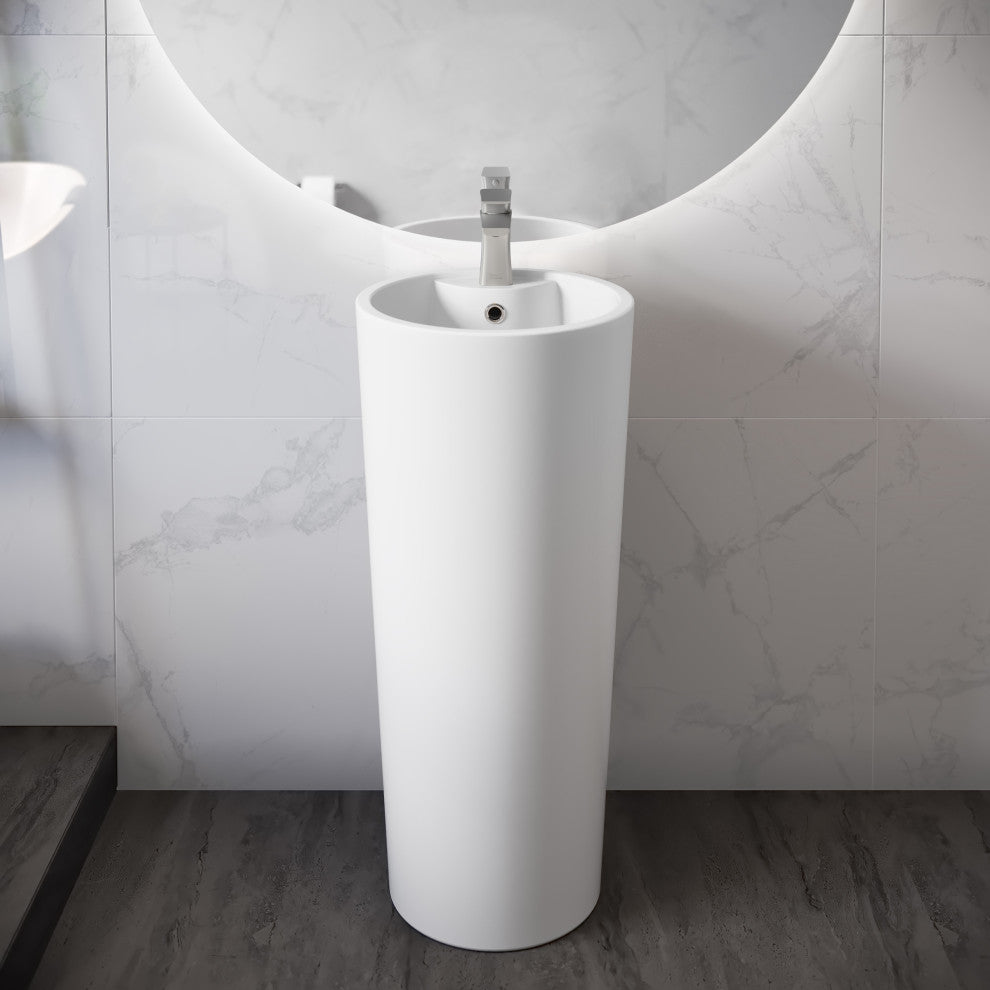 Monaco Circular Basin Pedestal Sink, Matte White