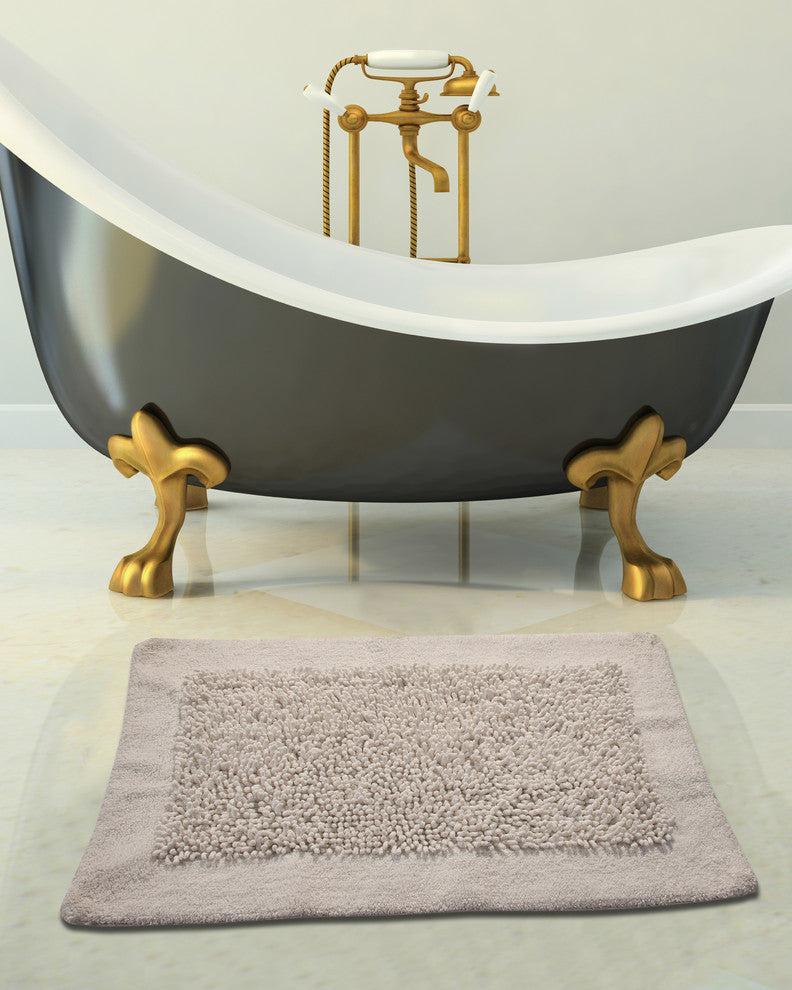 Bath Rug Cotton and Chenille Tufted, 34"x21", White, GSF 200, Pattern Lima