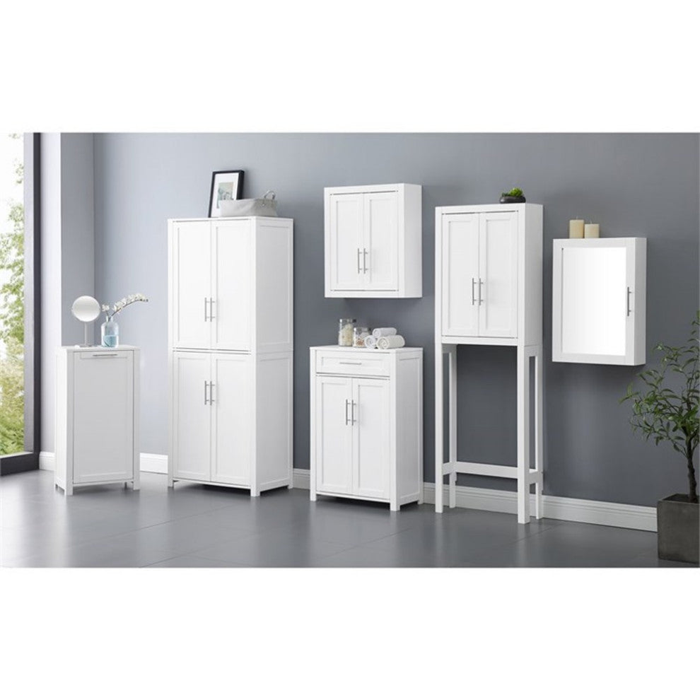 Bowery Hill Wood and Mirror Wall Cabinet in White/Chrome/Clear