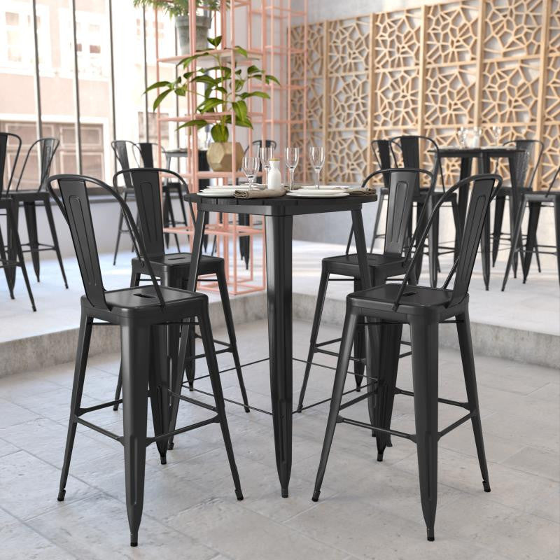Declan Commercial Indoor/Outdoor Round Bar Top Table, 30", Black