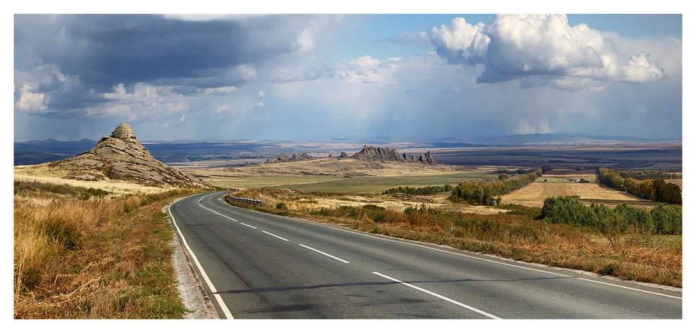 Road in East Kazakhstan Panorama, Landscape Canvas Art Print, 60"x28"