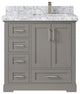 Boston 36 Right Offset Bath Vanity in Elephant Skin Gray 2" Carrara Marble