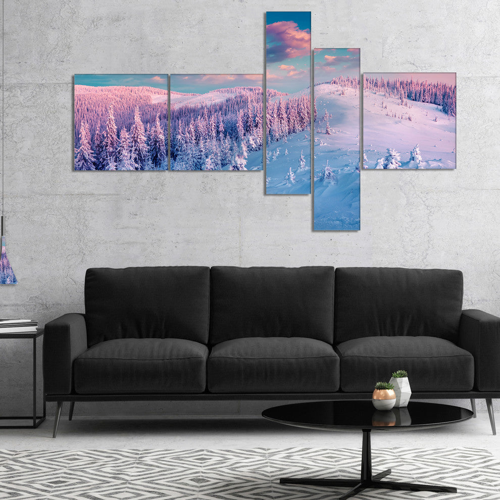 Fantastic Sunrise over the Carpathians, Landscape Canvas Art, 60"x32", 5 panels