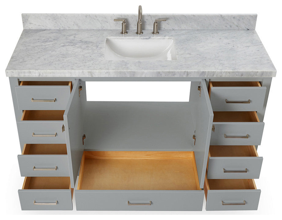 ARIEL Cambridge 61" Single Rectangle Sink Bathroom Vanity Grey With Marble Top